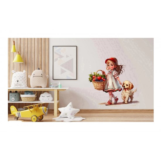 Sticker decorativ, Fetita si Catelul, Multicolor, 63 cm, 1294STK-4