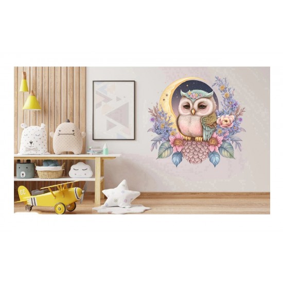 Sticker decorativ, Bufnita, Multicolor, 60 cm, 1296STK-4 Sticker decorativ, Bufnita, Multicolor, 60 cm, 1296STK-4