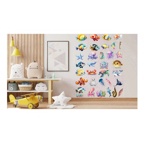 Sticker decorativ Animale Marine, Waterproof 90x60 cm, 1305STK