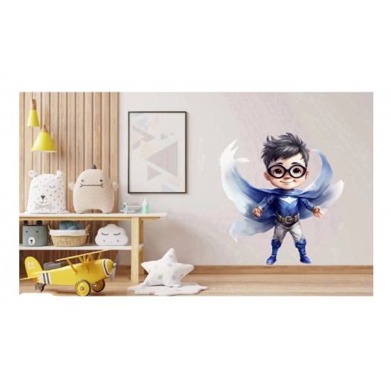 Sticker decorativ Baiat Supererou, Albastru, 60 cm, 1309STK-4