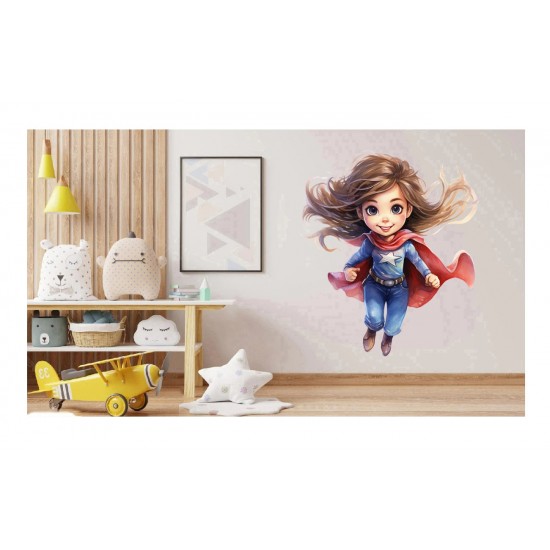 Sticker decorativ Fata Supererou, Albastru, 62 cm, 1310STK-10 Sticker decorativ Fata Supererou, Albastru, 62 cm, 1310STK-10
