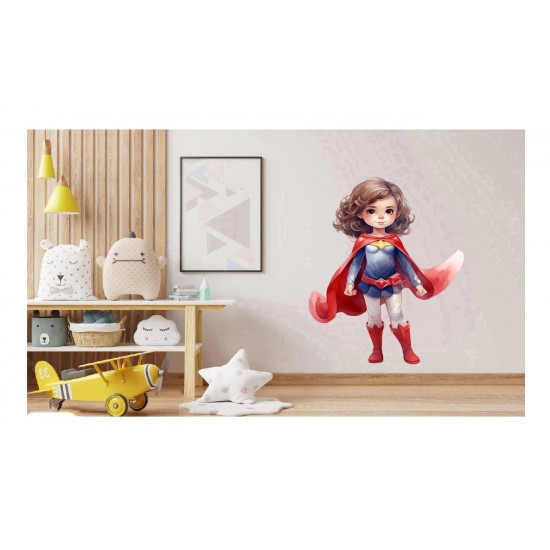 Sticker decorativ Fata Supererou, Rosu, 78 cm, 1310STK-6