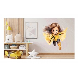 Sticker decorativ Fata Supererou, Galben, 60 cm, 1310STK-7