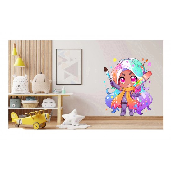 Sticker decorativ Fata Supererou, Roz, 63 cm, 1311STK-7