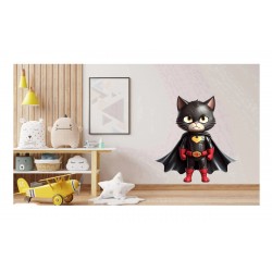 Sticker decorativ, Pisica Supererou, Negru, 64 cm, 1318STK