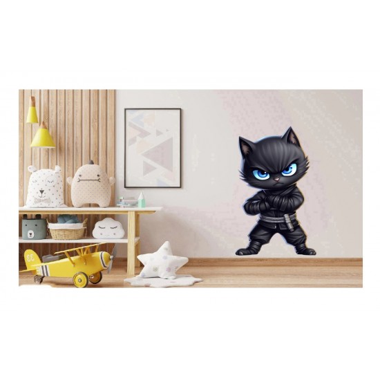 Sticker decorativ, Pisica Supererou, Negru, 90 cm, 1318STK-1