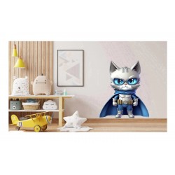 Sticker decorativ, Pisica Supererou, Gri, 70 cm, 1318STK-5