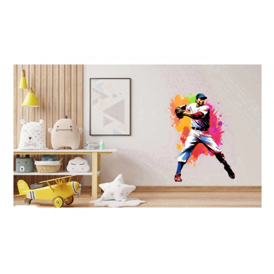 Sticker decorativ, Jucator Baseball, Alb, 79 cm, 1335STK-2