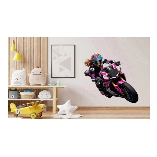 Sticker decorativ, Motocicleta, Roz, 60 cm, 1336STK-3