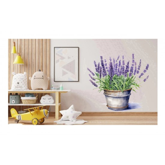 Sticker decorativ, Ghiveci cu Lavanda, Mov, 62 cm, 1339STK-3