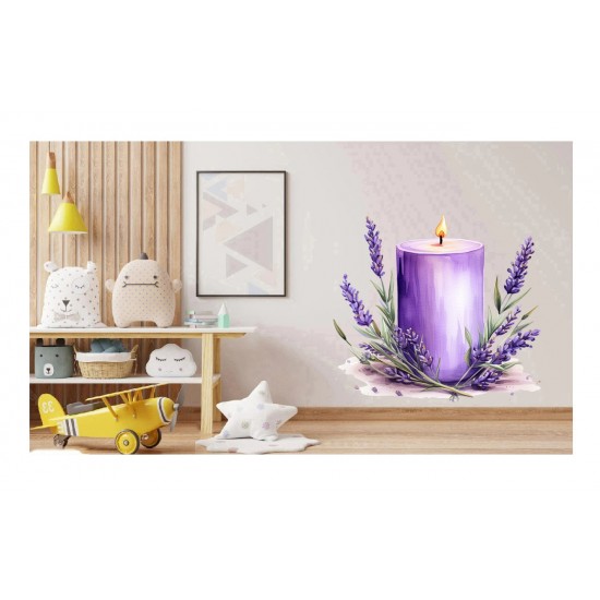 Sticker decorativ, Lumanare cu Lavanda, Mov, 60 cm, 1339STK-6 Sticker decorativ, Lumanare cu Lavanda, Mov, 60 cm, 1339STK-6