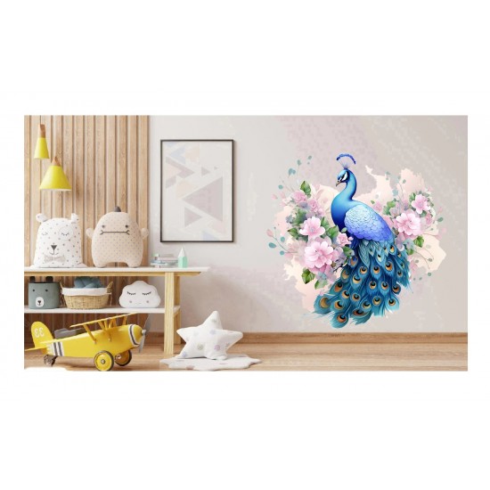 Sticker decorativ, Paun, Roz, 60 cm, 1345STK-1