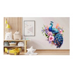 Sticker decorativ, Paun, Multicolor, 64 cm, 1345STK-2 Sticker decorativ, Paun, Multicolor, 64 cm, 1345STK-2
