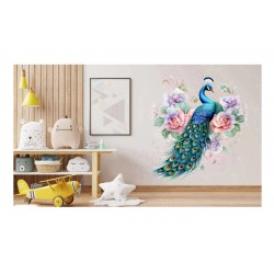 Sticker decorativ, Paun, Turcoaz, 62 cm, 1345STK-4 Sticker decorativ, Paun, Turcoaz, 62 cm, 1345STK-4