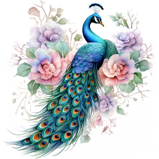 Sticker decorativ, Paun, Turcoaz, 62 cm, 1345STK-4 Sticker decorativ, Paun, Turcoaz, 62 cm, 1345STK-4