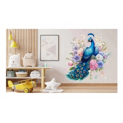 Sticker decorativ, Paun, Albastru, 62 cm, 1345STK-5 Sticker decorativ, Paun, Albastru, 62 cm, 1345STK-5