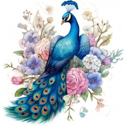 Sticker decorativ, Paun, Albastru, 62 cm, 1345STK-5