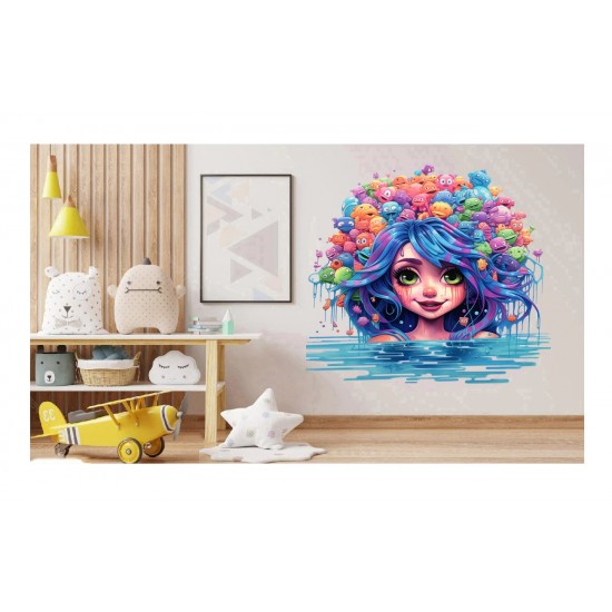 Sticker decorativ, Culori Pastelate, Fata, Multicolor, 63 cm, 1347STK-13