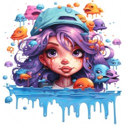 Sticker decorativ, Culori Pastelate, Fata, Mov, Albastru, 62 cm, 1347STK-6