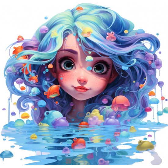 Sticker decorativ, Culori Pastelate, Fata, Turcoaz, 62 cm, 1347STK-9