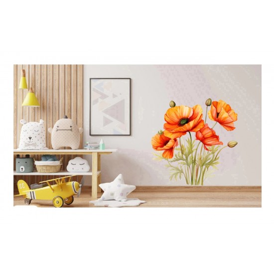 Sticker decorativ, Buchet de Flori Maci, Portocaliu, 61 cm, 1350STK-4