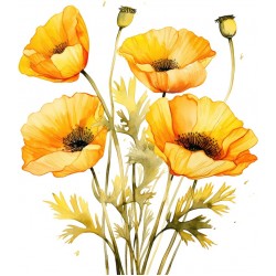 Sticker decorativ, Buchet de Flori Maci, Galben, 68 cm, 1350STK-7