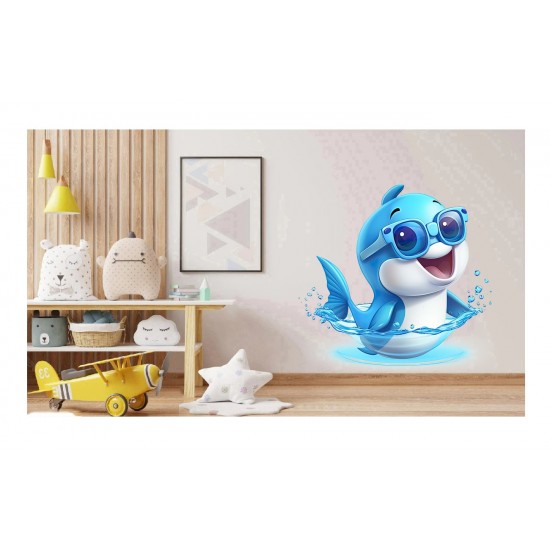 Sticker decorativ, Delfin, Albastru, 64 cm, 1352STK-1 Sticker decorativ, Delfin, Albastru, 64 cm, 1352STK-1