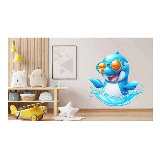 Sticker decorativ, Delfin, Albastru, 60 cm, 1352STK-6