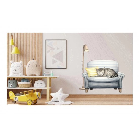 Sticker decorativ, Pisica, Gri, 62 cm, 1358STK-17 Sticker decorativ, Pisica, Gri, 62 cm, 1358STK-17