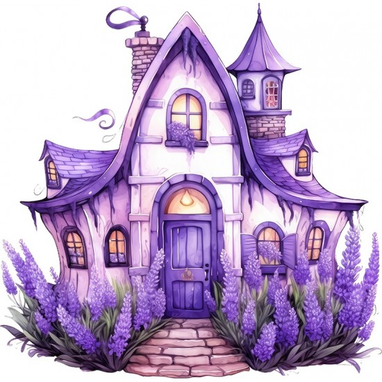 Sticker decorativ, Casa cu Lavanda, Mov, 61 cm, 1361STK-10