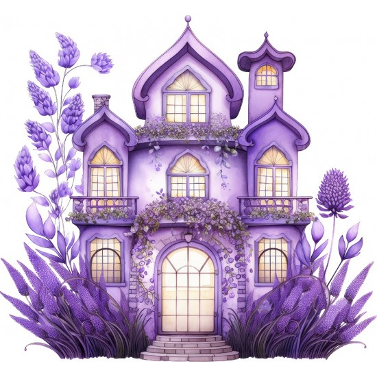 Sticker decorativ, Casa cu Lavanda, Mov, 65 cm, 1361STK-9