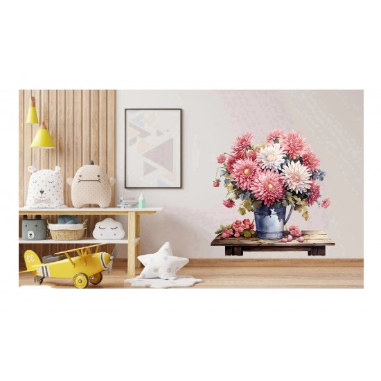Sticker decorativ, Flori Crizanteme, Roz, 61 cm, 1363STK