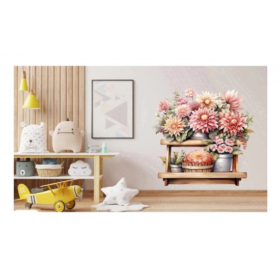 Sticker decorativ, Flori Crizanteme, Roz, 64 cm, 1363STK-10