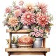 Sticker decorativ, Flori Crizanteme, Roz, 64 cm, 1363STK-10