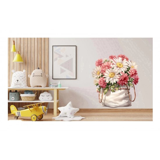 Sticker decorativ, Flori Crizanteme, Alb, 68 cm, 1363STK-12