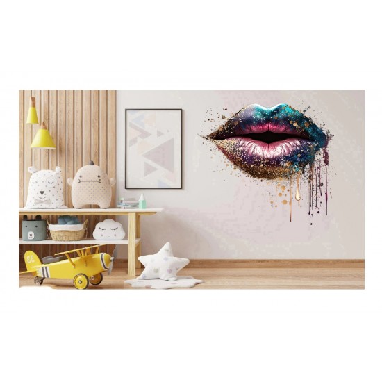 Sticker decorativ, Buze, Roz-Albastru, 61 cm, 1301STK-4