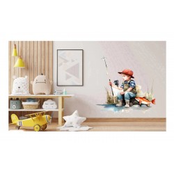 Sticker decorativ, Baiat la Pescuit, Multicolor, 62 cm, 1289STK