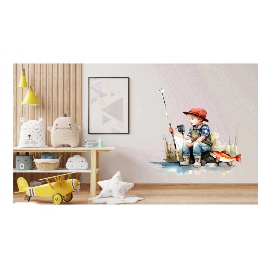 Sticker decorativ, Baiat la Pescuit, Multicolor, 62 cm, 1289STK Sticker decorativ, Baiat la Pescuit, Multicolor, 62 cm, 1289STK