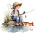 Sticker decorativ, Baiat la Pescuit, Multicolor, 67 cm, 1289STK-3