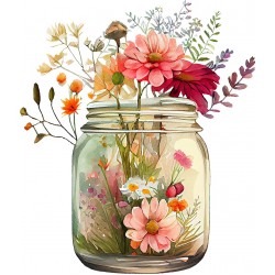 Sticker decorativ, Borcan cu Flori, Multicolor, 69 cm, 1265STK-4