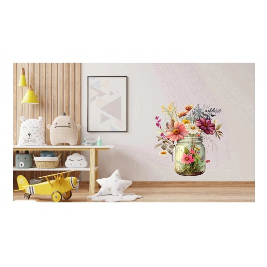 Sticker decorativ, Borcan cu Flori, Multicolor, 70 cm, 1265STK-2