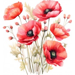 Sticker decorativ, Buchet de Flori Maci, Rosu, 65 cm, 1350STK-1