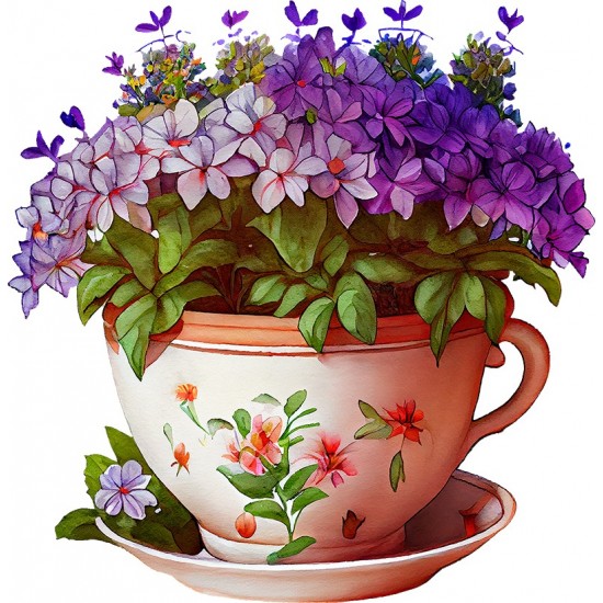Sticker decorativ, Ceasca cu Flori, Mov, 61 cm, 1261STK-1