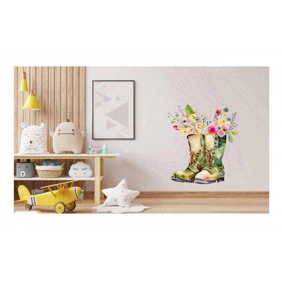 Sticker decorativ, Cizme cu Flori, Verde, 72 cm, 1261STK