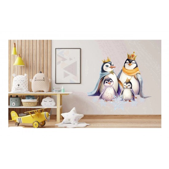 Sticker decorativ, Familia de Pinguini, Alb, 64 cm, 1277STK