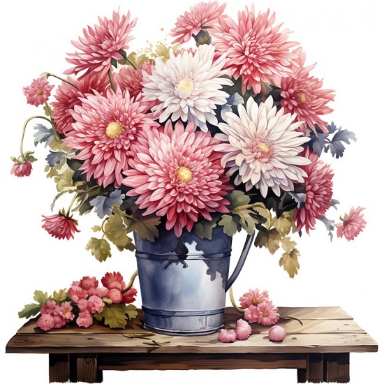 Sticker decorativ, Flori Crizanteme, Roz, 61 cm, 1363STK