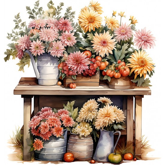 Sticker decorativ, Flori Crizanteme, Roz, 62 cm, 1363STK-2