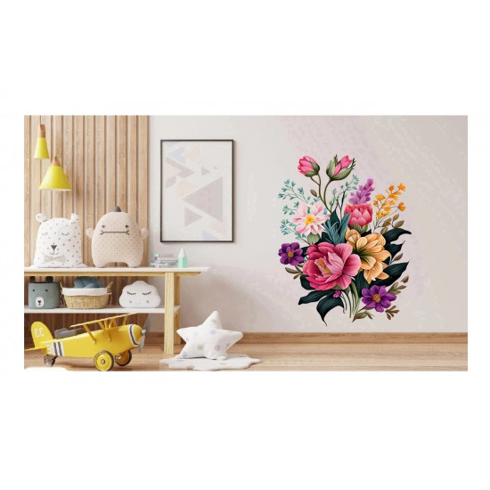 Sticker decorativ, Flori, Multicolor, 85 cm, 1216STK-2