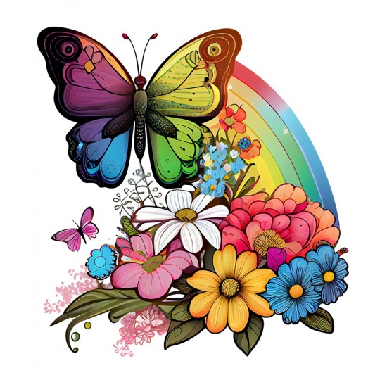 Sticker decorativ, Fluture, Curcubeu si Flori, Multicolor, 68 cm, 1210STK-2 Sticker decorativ, Fluture, Curcubeu si Flori, Multicolor, 68 cm, 1210STK-2