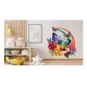 Sticker decorativ, Fluture, Curcubeu si Flori, Multicolor, 68 cm, 1210STK-3